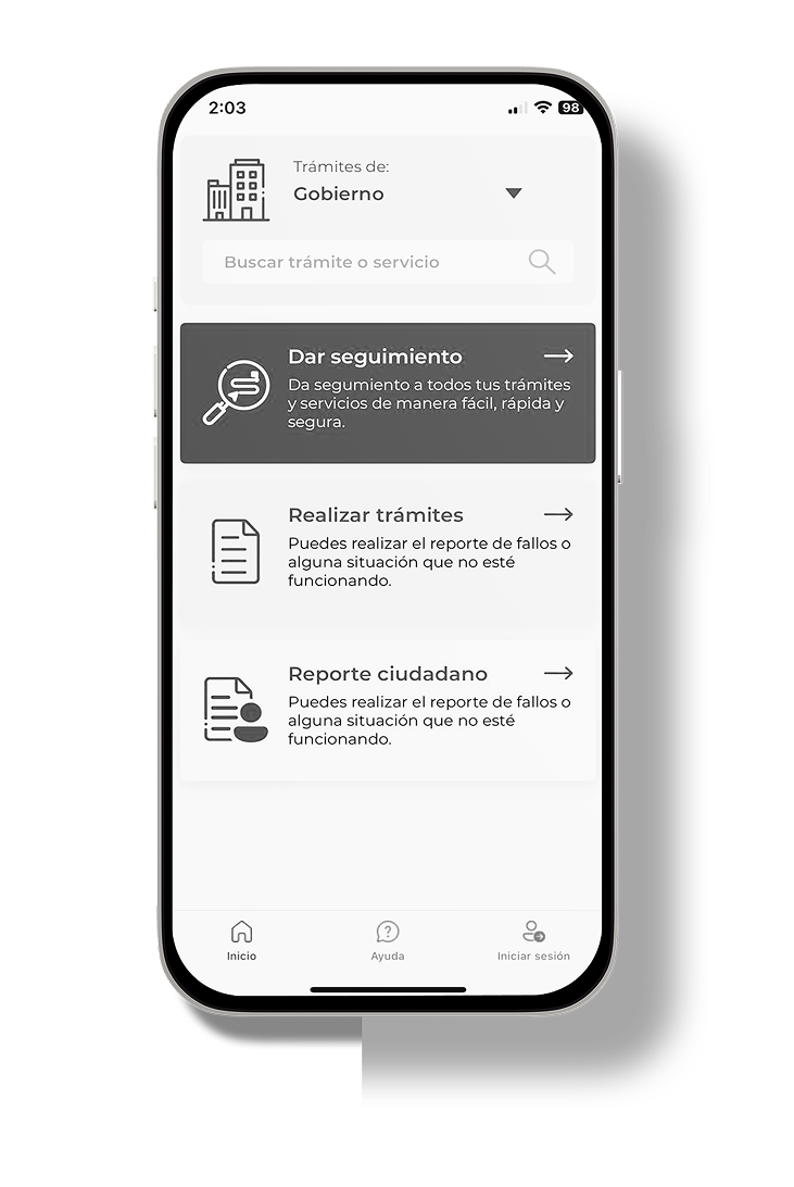 Interfaz de aplicación de trámites gubernamentales